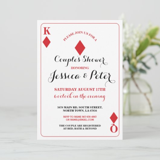 Kaartparen spelen Koningin Las Vegas Uitnodiging (Staand voorkant)