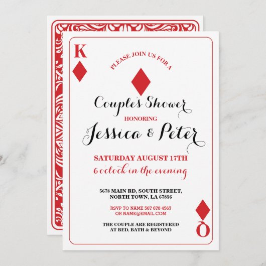 Kaartparen spelen Koningin Las Vegas Uitnodiging (Voorkant / Achterkant)