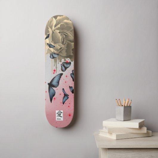 KAARTPOPPIJEN EN BLAUWE BUTTERFLIES PERSOONLIJK SKATEBOARD (Muurkunst)