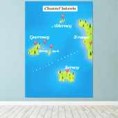 Kaartposter van de Kanaaleilanden. Canvas Afdruk (Insitu (Houten vloer))