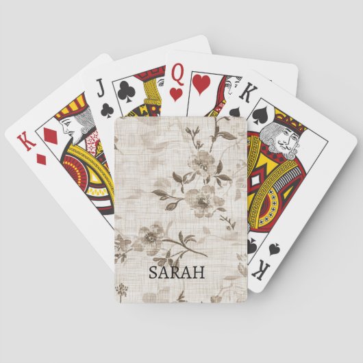 Kaartspel met bruin bloemmotief pokerkaarten (Achterkant)