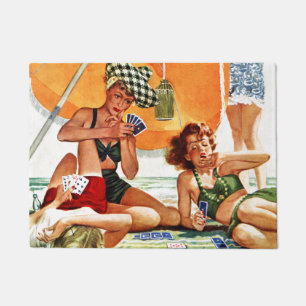 Kaartspel op de strand van Alex Ross Deurmat