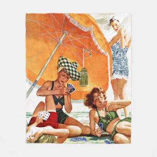 Kaartspel op de strand van Alex Ross Fleece Deken