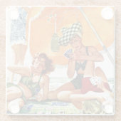 Kaartspel op de strand van Alex Ross Glazen Onderzetter (Achterkant)