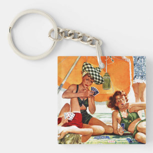 Kaartspel op de strand van Alex Ross Sleutelhanger