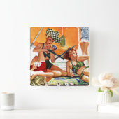 Kaartspel op de strand van Alex Ross Vierkante Klok (Huis)