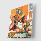 Kaartspel op de strand van Alex Ross Vierkante Klok (Hoek)