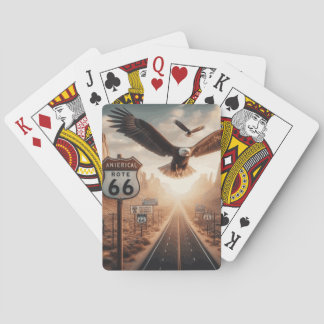 Kaartspel route 66 met vliegende adelaar. pokerkaarten