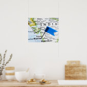 Kaartspeld geplaatst in Mumbai, India op kaart, cl Poster (Keuken)