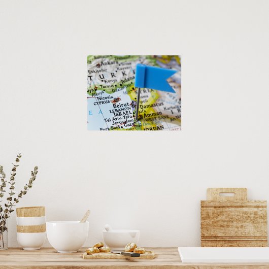 Kaartspeld in Jeruzalem, Israël op de kaart geplaa Poster (Keuken)
