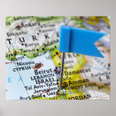 Kaartspeld in Jeruzalem, Israël op de kaart geplaa Poster (Voorkant)