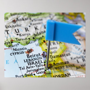 Kaartspeld in Jeruzalem, Israël op de kaart geplaa Poster