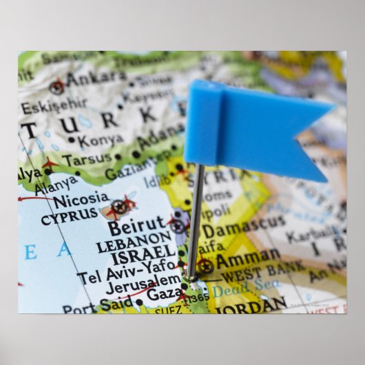 Kaartspeld in Jeruzalem, Israël op de kaart geplaa Poster (Voorkant)