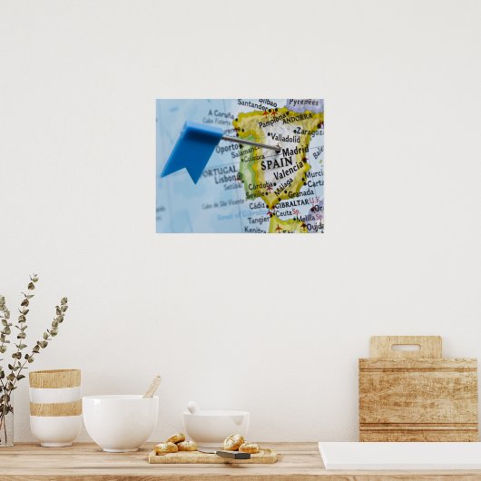 Kaartspeld in Madrid, Spanje op kaart, close-up Poster (Keuken)