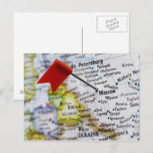 Kaartspeld in Moskou, Rusland op kaart, Briefkaart (Voorkant / Achterkant)