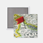 Kaartspeld in New Delhi, India op kaart, Magneet (Voorkant / Achterkant)