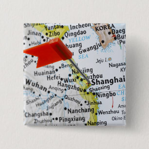 Kaartspeld in Shanghai, China, op kaart gebracht, Vierkante Button 5,1 Cm