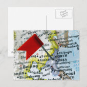 Kaartspeld op kaart geplaatst op Noord-Korea, clos (Voorkant / Achterkant)