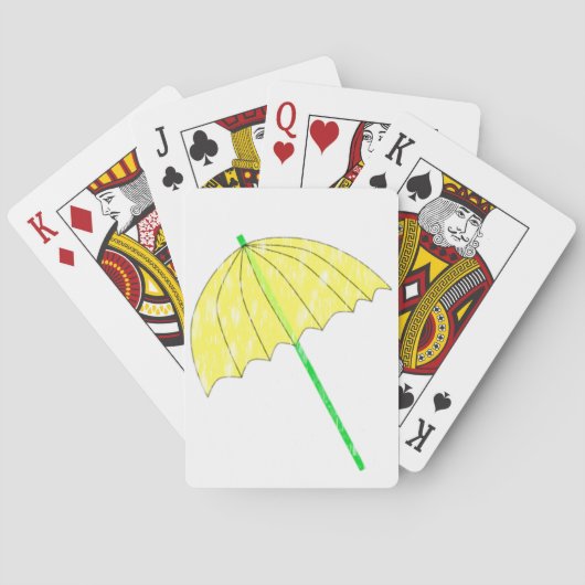 Kaartspelend onder een gele paraplu en regen pokerkaarten (Achterkant)