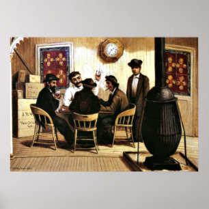 Kaartspelers op de Steamboot,  schilderij Poster