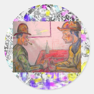 kaartspelers ronde sticker