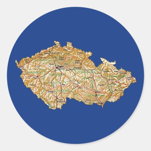Kaartsticker van Tsjechië Ronde Sticker (Voorkant)