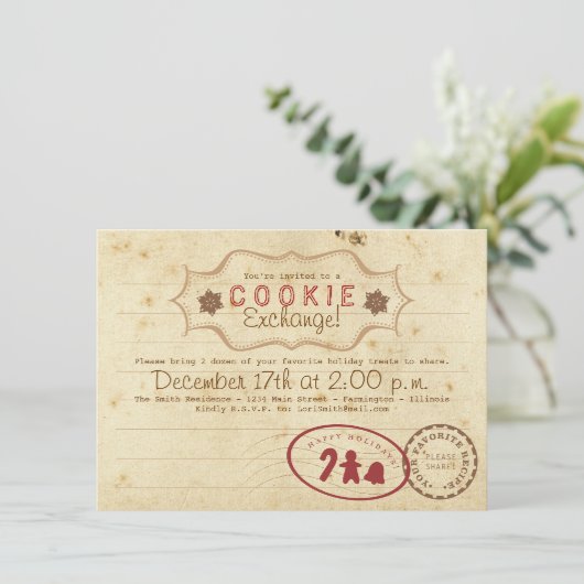 Kaartuitnodiging voor cookie Exchange Recipe Kaart (Staand voorkant)
