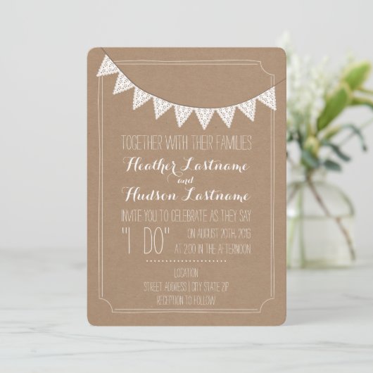 Kaartvoorraad geïnspireerd eyelet Bunting Wedding Kaart (Staand voorkant)