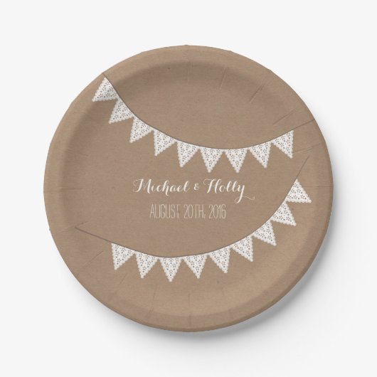 Kaartvoorraad geïnspireerd eyelet Bunting Wedding Papieren Bordje (Voorkant)