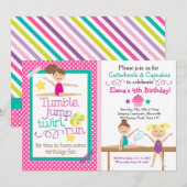 Kaartwheels en cupcakes Gymnastics Party Invitatio Kaart (Voorkant / Achterkant)