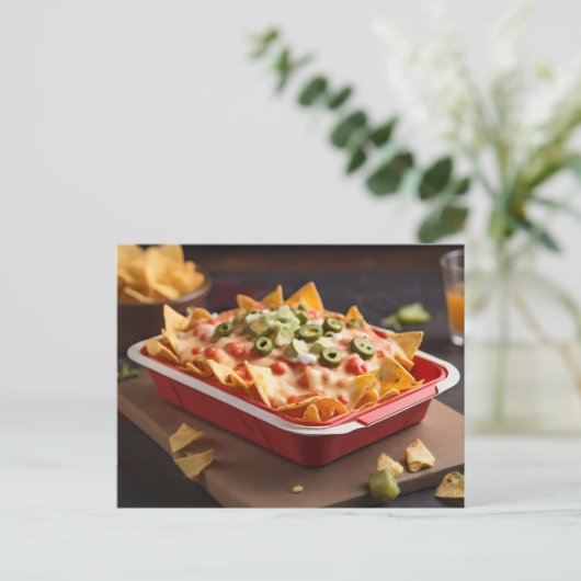 Kaas bedekt Nacho's in container Briefkaart (Staand voorkant)