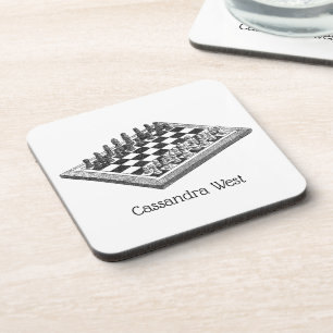 Kaas bord en schaakstukken  kunst bier onderzetter