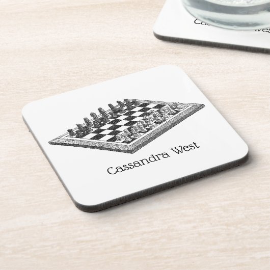 Kaas bord en schaakstukken  kunst bier onderzetter (Linkerzijde)