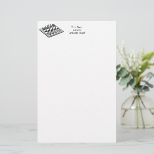 Kaas bord en schaakstukken  kunst briefpapier (Staand voorkant)