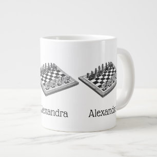 Kaas bord en schaakstukken  kunst grote koffiekop