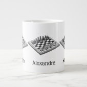 Kaas bord en schaakstukken  kunst grote koffiekop (Voorkant)