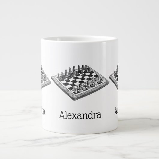 Kaas bord en schaakstukken  kunst grote koffiekop (Voorkant)