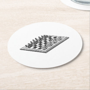 Kaas bord en schaakstukken  kunst ronde kartonnen onderzetter