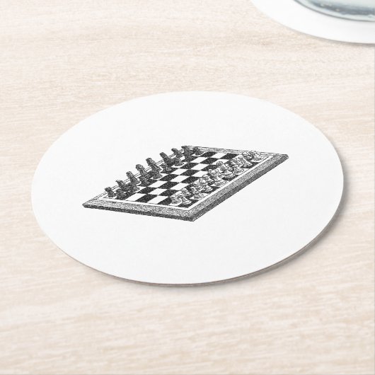 Kaas bord en schaakstukken  kunst ronde kartonnen onderzetter (Gebogen)