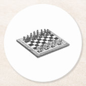 Kaas bord en schaakstukken  kunst ronde kartonnen onderzetter (Voorkant)