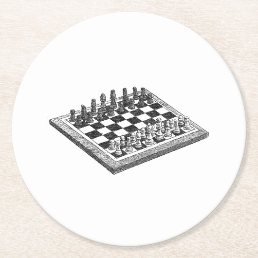 Kaas bord en schaakstukken  kunst ronde kartonnen onderzetter (Voorkant)