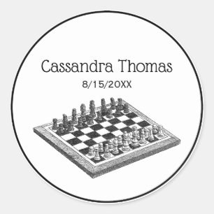 Kaas bord en schaakstukken  kunst ronde sticker