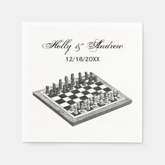 Kaas bord en schaakstukken  kunst servetten (Voorkant)
