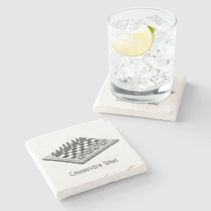 Kaas bord en schaakstukken  kunst stenen onderzetter