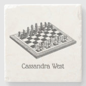 Kaas bord en schaakstukken  kunst stenen onderzetter (Voorkant)