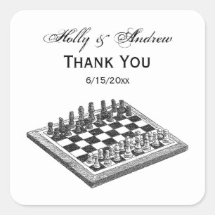 Kaas bord en schaakstukken  kunst vierkante sticker