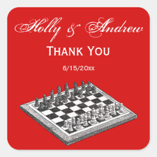 Kaas bord en schaakstukken  kunst vierkante sticker