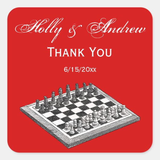 Kaas bord en schaakstukken  kunst vierkante sticker (Voorkant)