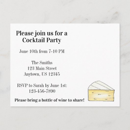 Kaas Cocktail Party Brie onze gastuitnodiging Uitnodiging Briefkaart (Achterkant)
