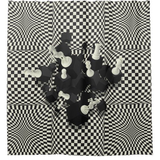 Kaas- en 3D-schaakstukken Douchegordijn (Voorkant)